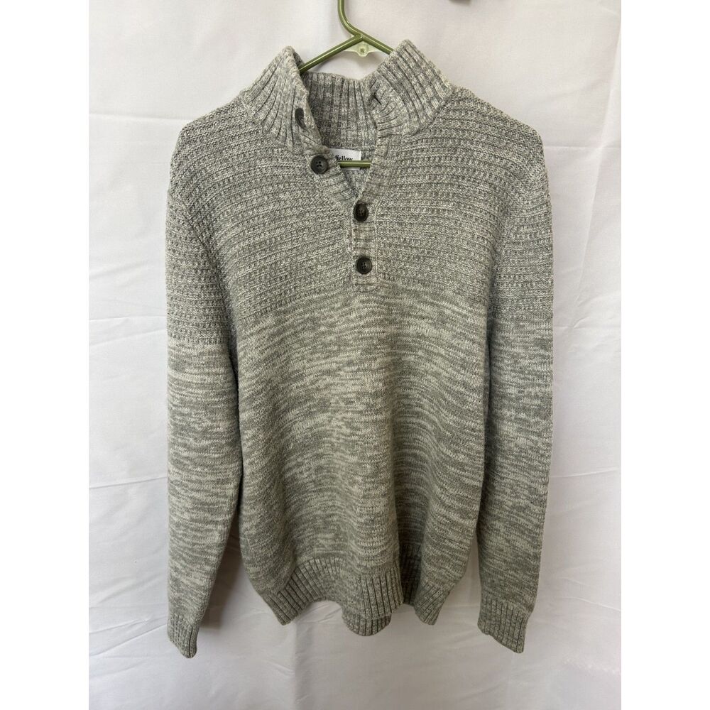Goodfellow & Co Men's M Heather Gray Button Knit Pullover Sweater Cotton Blend